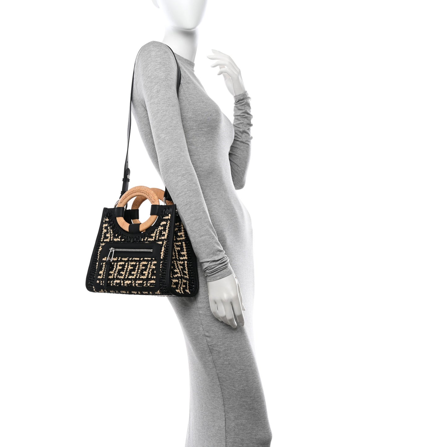 Wicker Vitello Century FF 1974 Small Runaway Shopper Tote Natural Black