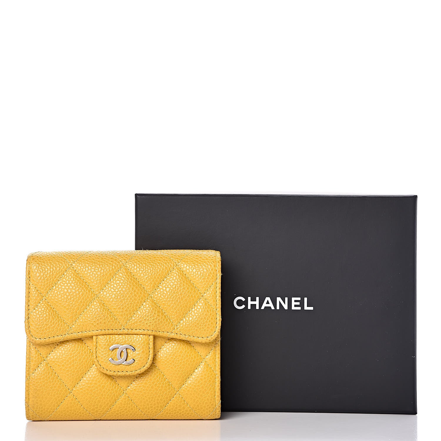 Chanel Caviar Quilted Compact Flap Wallet Yellow 10 of 10