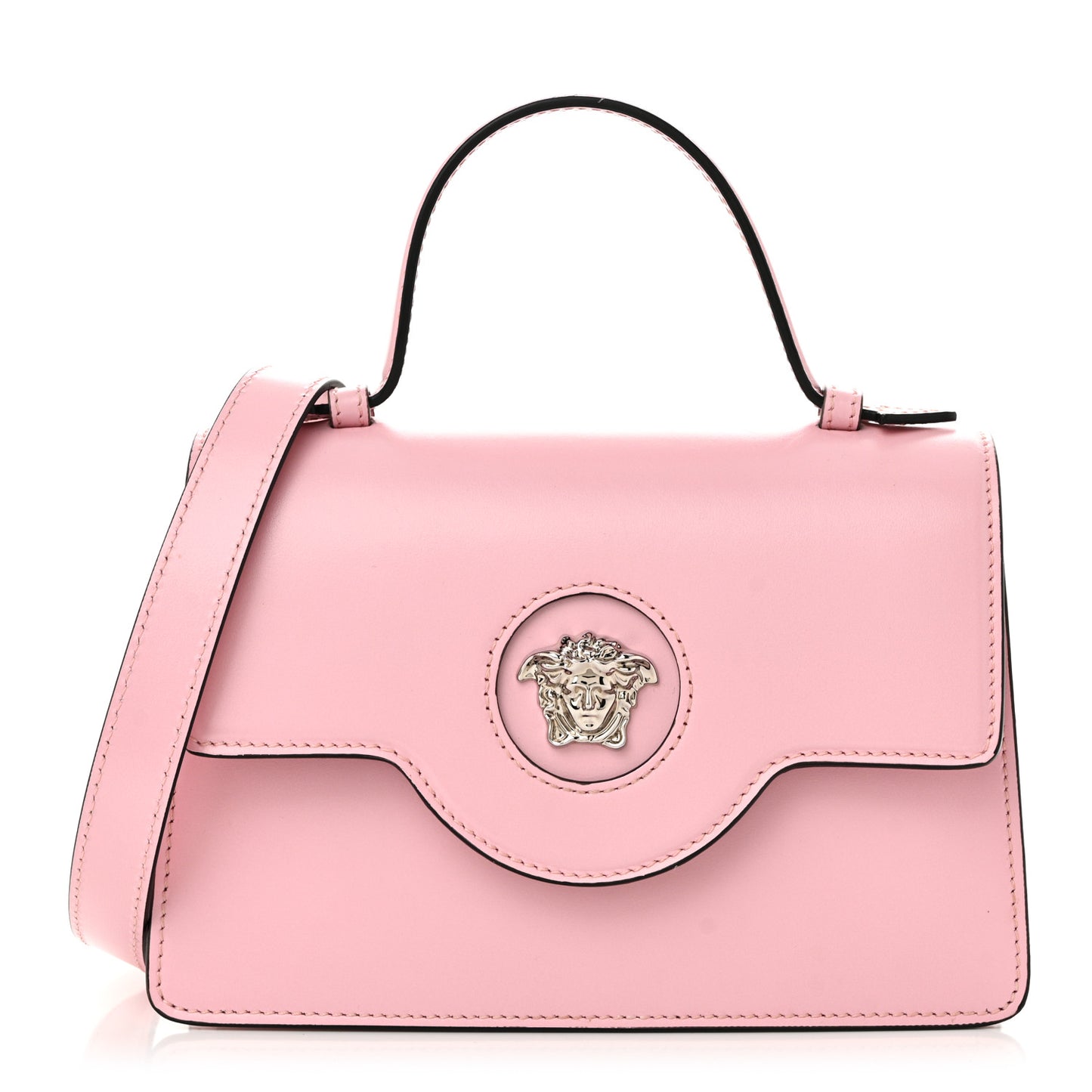 Shiny Calfskin La Medusa Small Top Handle Shoulder Bag Pink