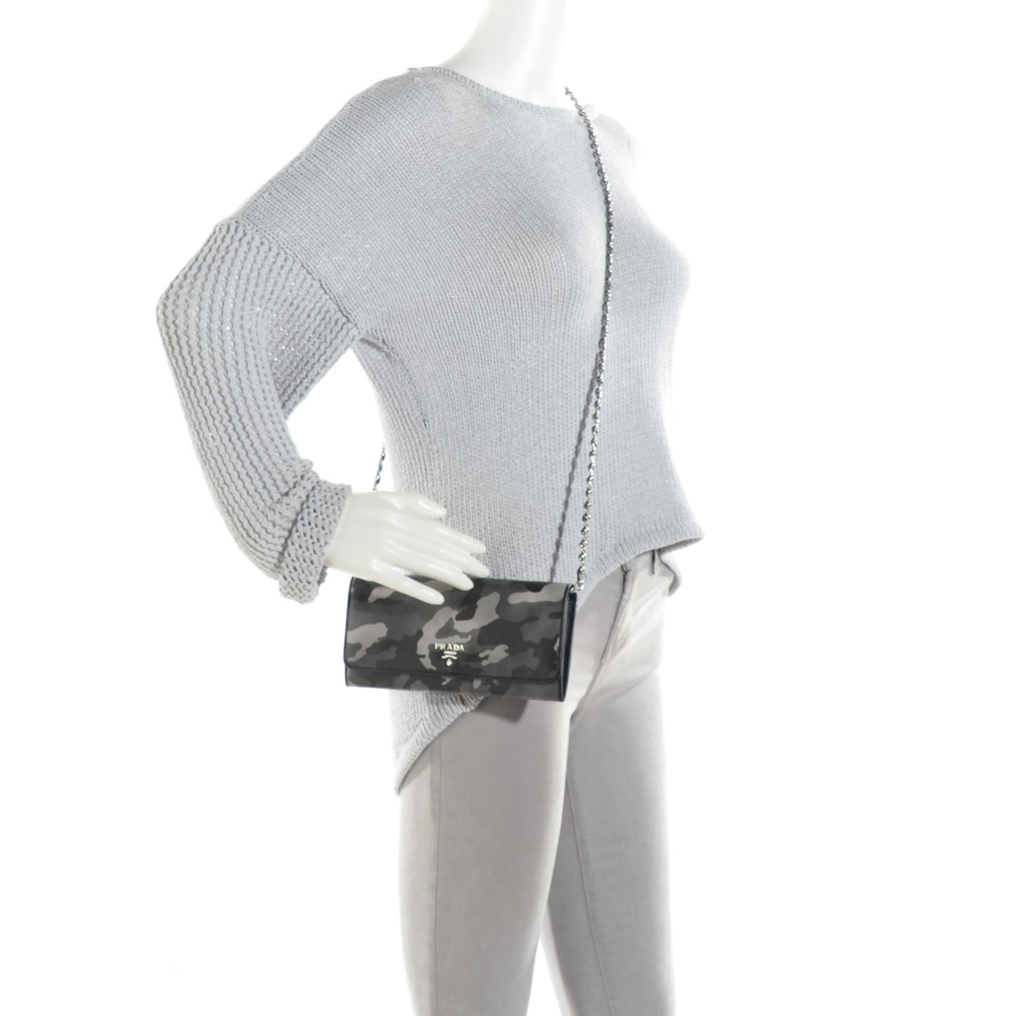 Saffiano Camouflage Print Continental Chain Wallet Marmo Dis Camouflage