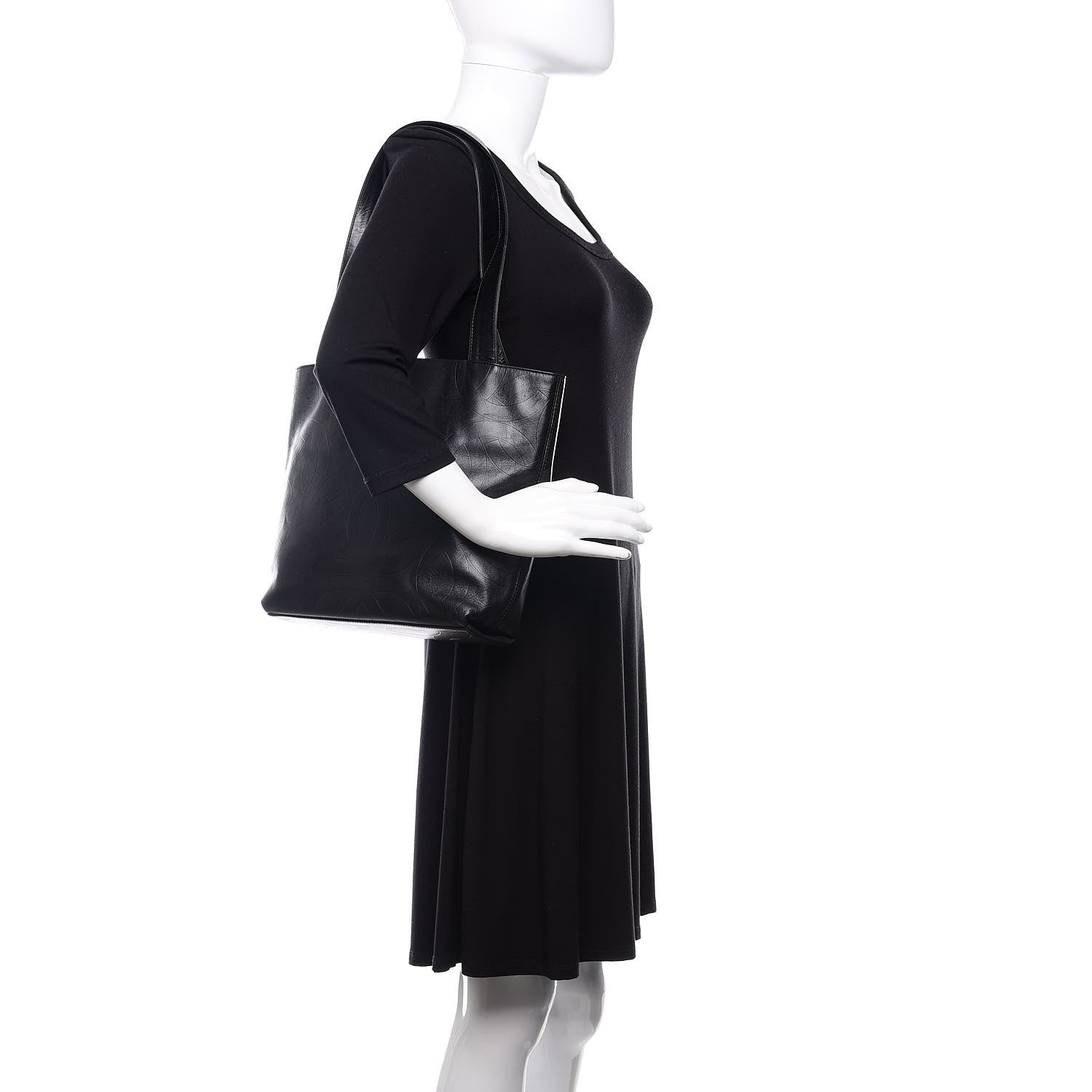 Chanel Calfskin Embossed CC Shoulder Bag Black 2 of 10