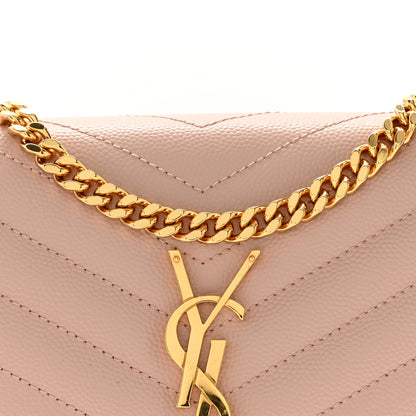 Saint Laurent Grain De Poudre Matelasse Chevron Monogram Chain Wallet Pale Pink 9 of 12