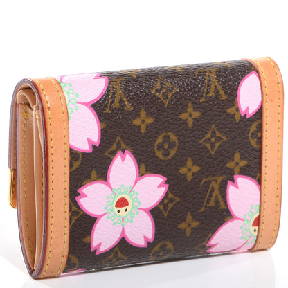 Louis Vuitton Monogram Cherry Blossom Porte-Monnaie Plat Coin Purse Brown 3 of 8