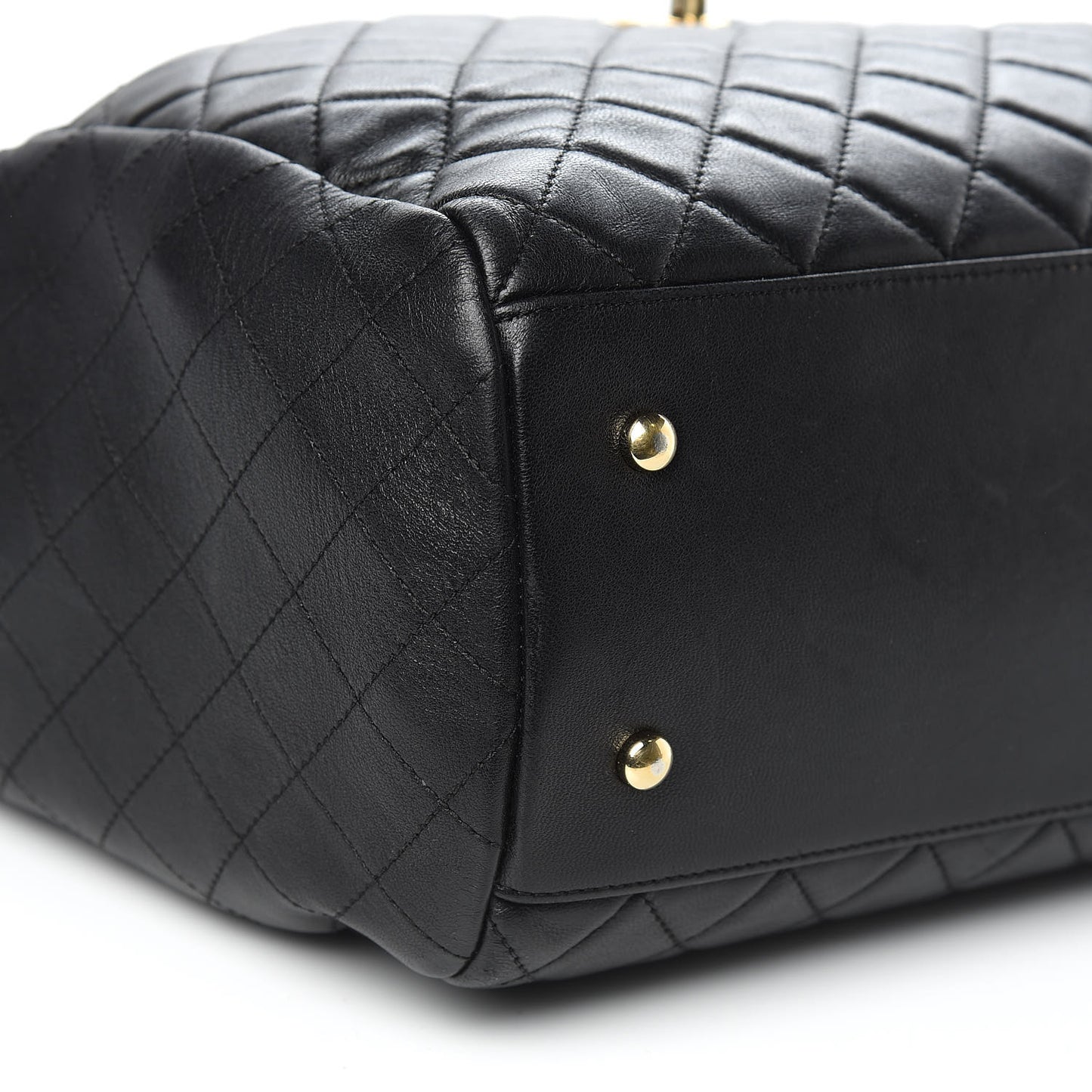 Lambskin Quilted Large Drawstring Bag Black