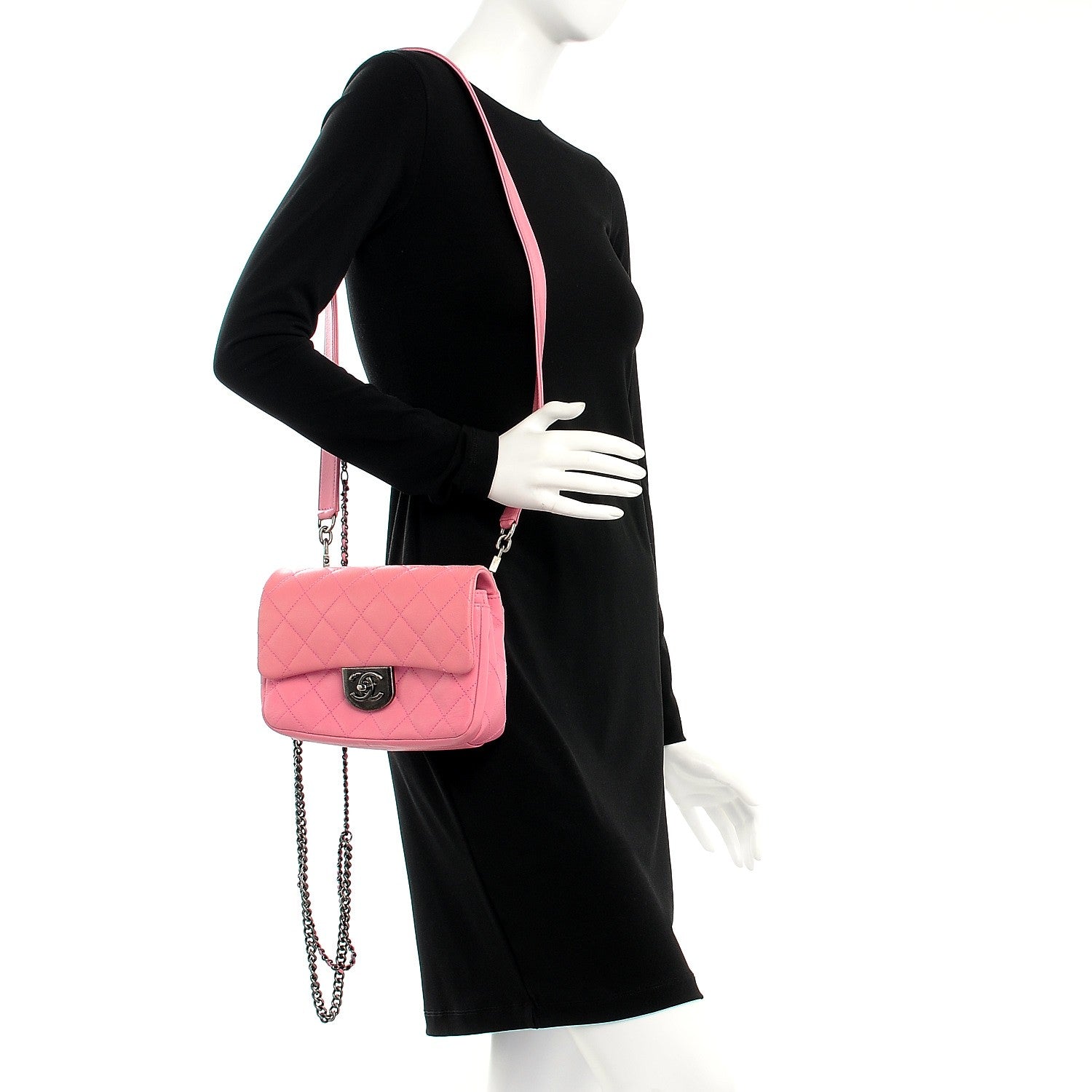Chanel Shiny Goatskin Quilted Small Double Carry Waist Chain Flap Pink 2 of 8