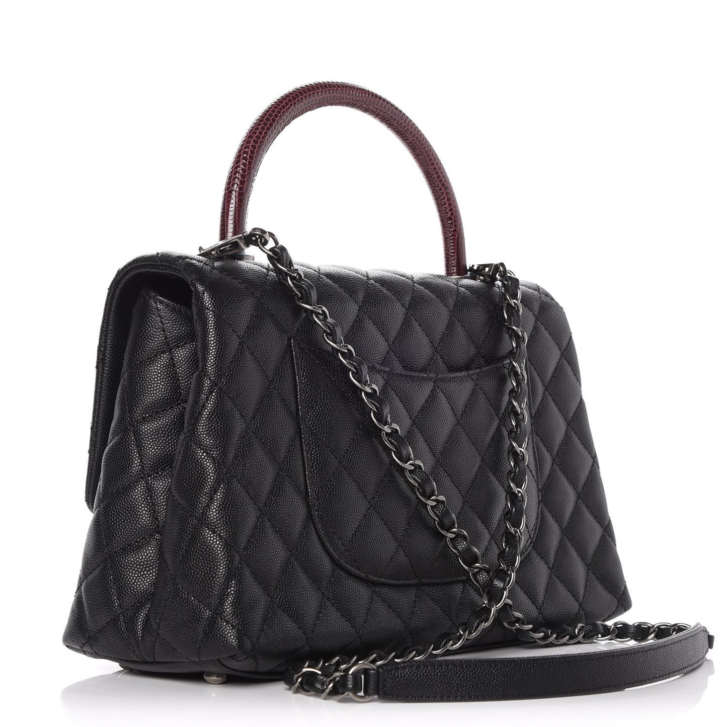 Caviar Lizard Quilted Small Coco Handle Flap Black