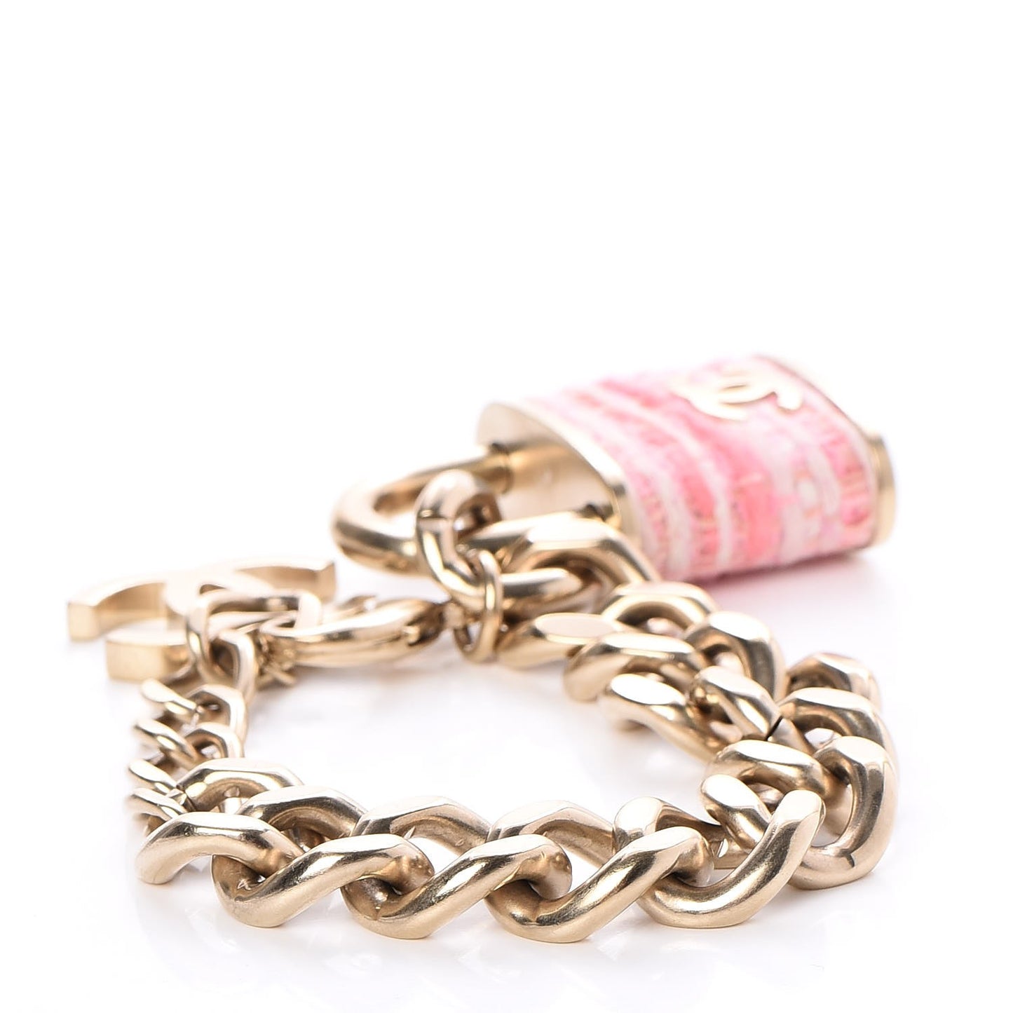 Tweed CC Padlock Bracelet Gold Pink