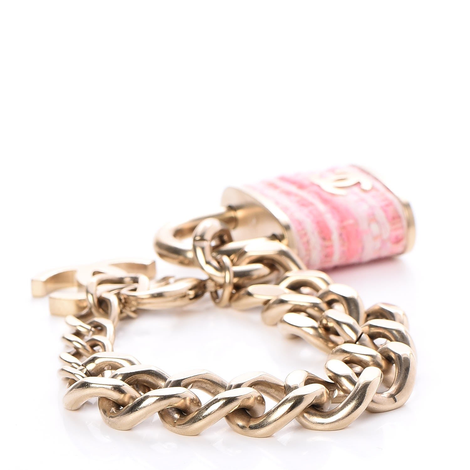 Chanel Tweed CC Padlock Bracelet Gold Pink 3 of 5