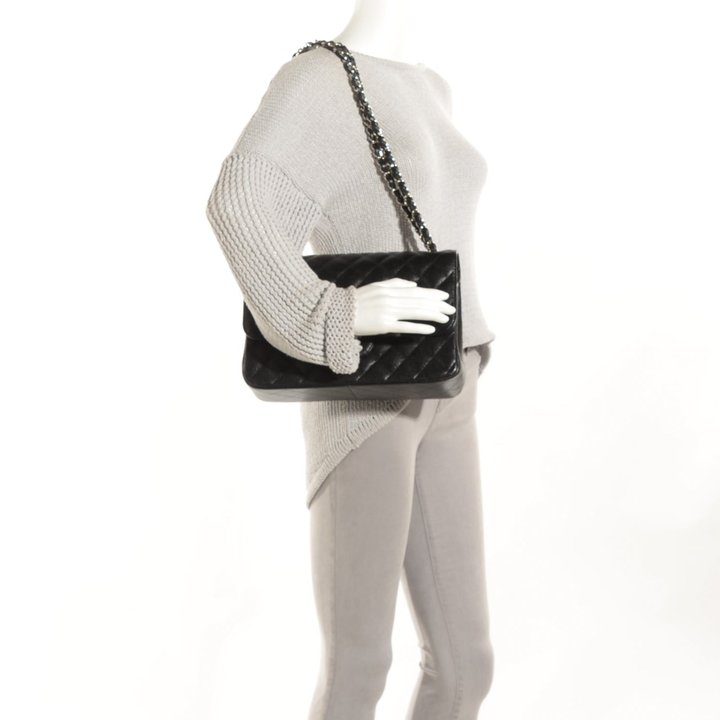 Caviar Quilted Jumbo Double Flap Black
