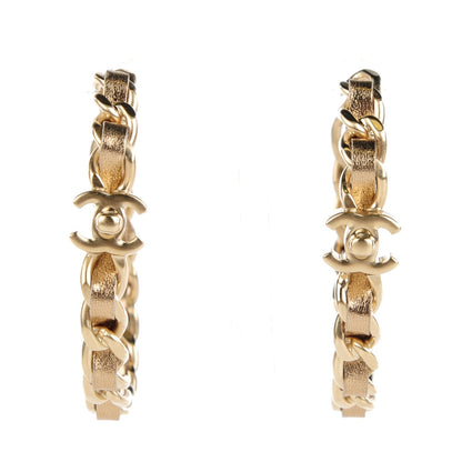 Chanel Metal Lambskin CC Turnlock Chain Hoop Earrings Matte Gold 1 of 4