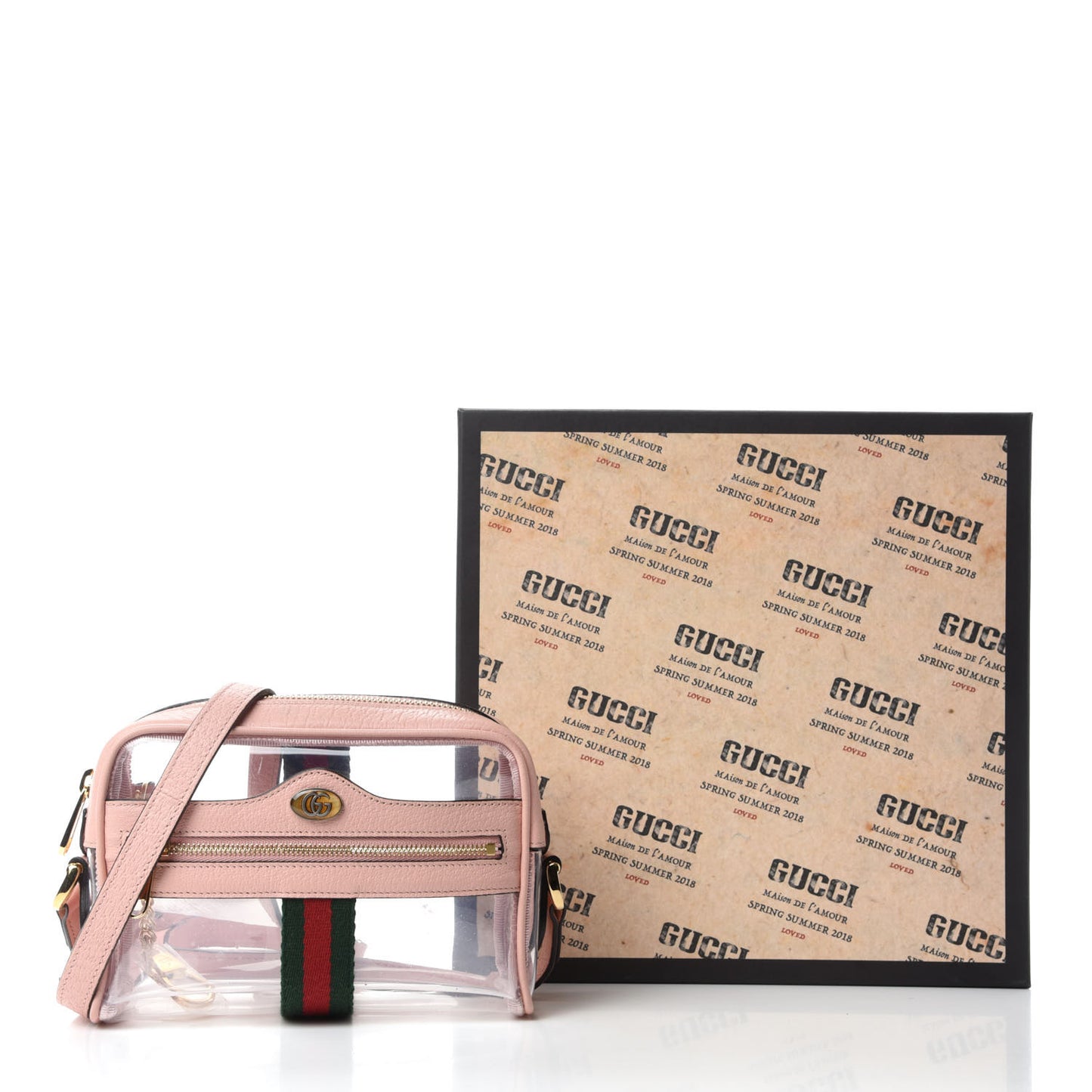 Vinyl Web Mini Ophidia Transparent Shoulder Bag Perfect Pink