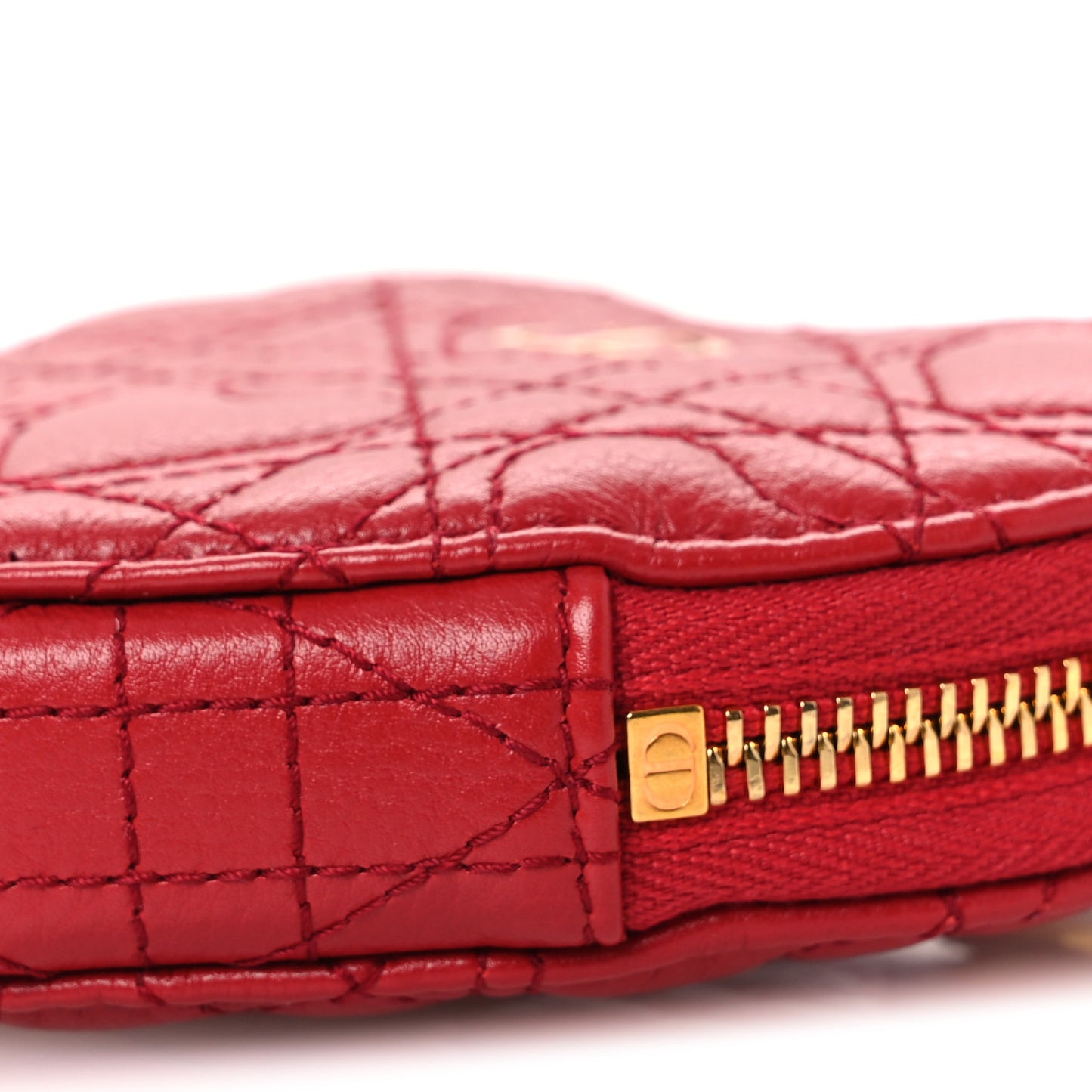 Calfskin Cannage Dioramour Caro Heart Pouch With Chain Bright Red