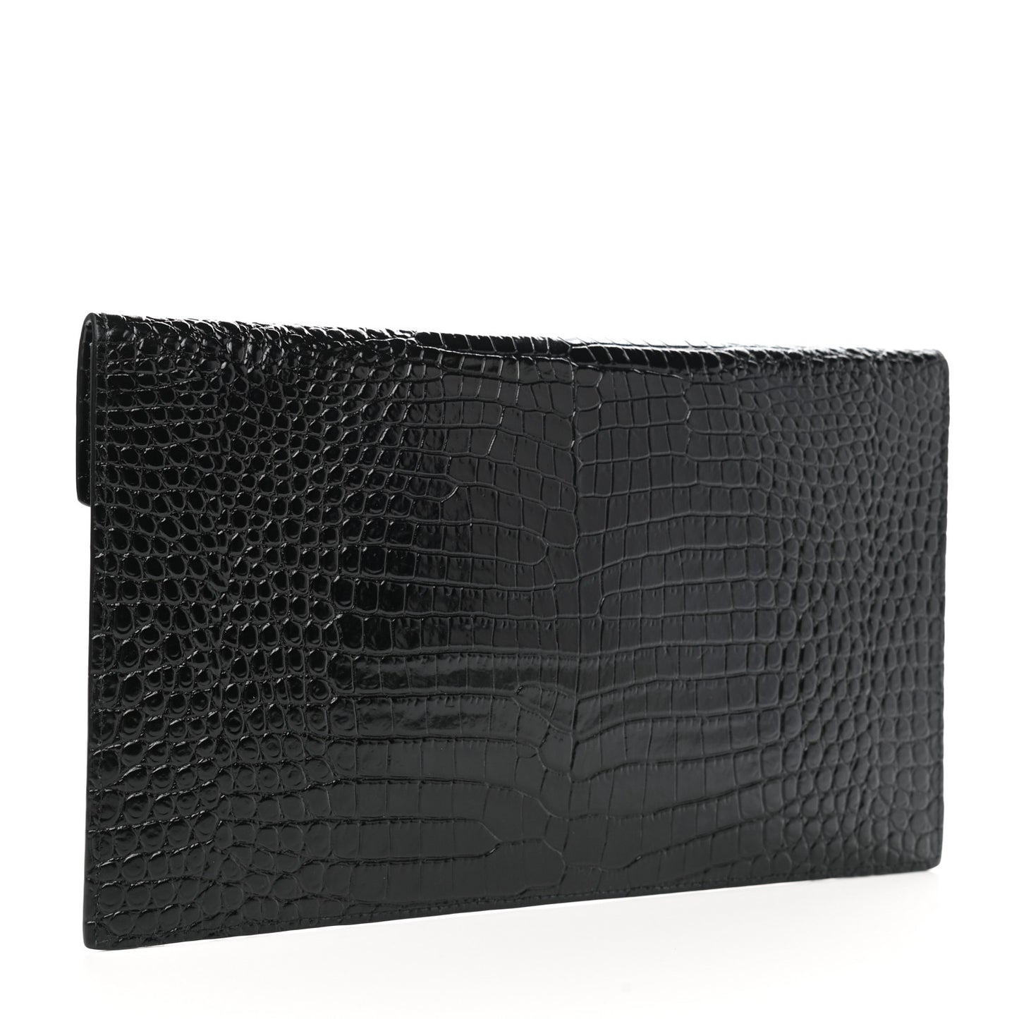 Calfskin Crocodile Embossed Uptown Monogram Pouch Black