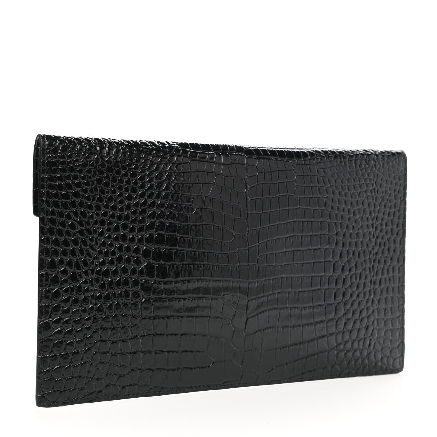 Saint Laurent Calfskin Crocodile Embossed Uptown Monogram Pouch Black 4 of 7