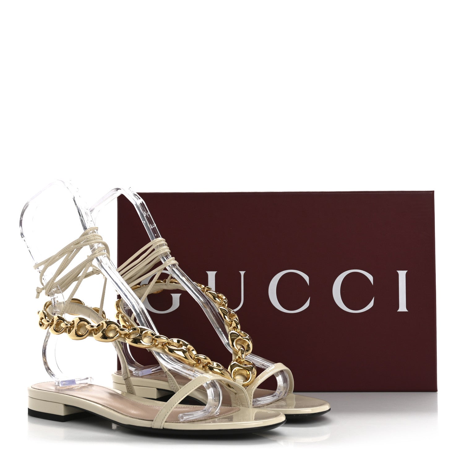 Gucci Vernice Crystal Lambskin Marina Ankle Wrap Sandals 37 New Ivoire 9 of 9