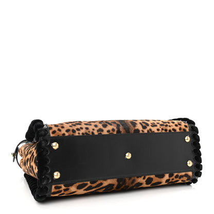 Fendi Calf Hair Leopard Print Lace Up Medium Peekaboo Iconic Satchel Tobacco 4 of 11