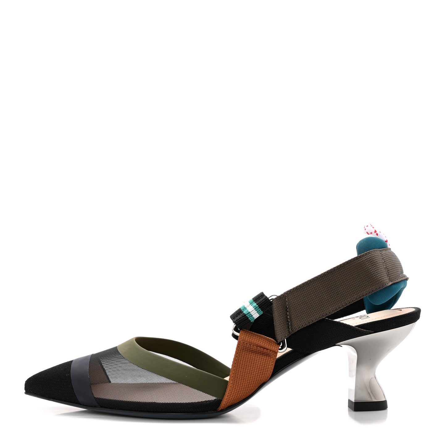 Technical Mesh Colibri 55mm Slingback Pumps 38 Black Verde Military