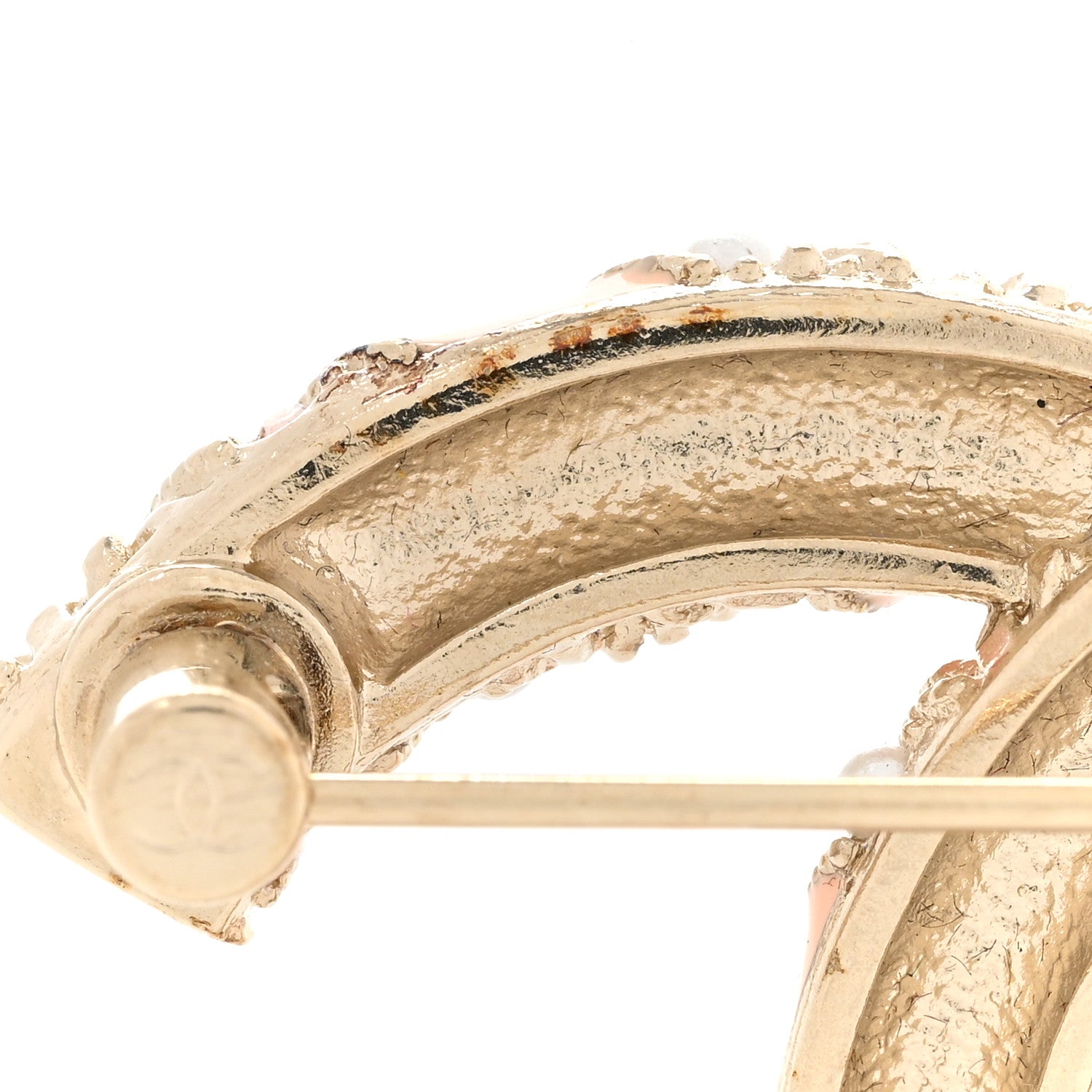 Chanel Enamel Pearl Crystal Twisted CC Brooch Gold Pale Pink 5 of 5
