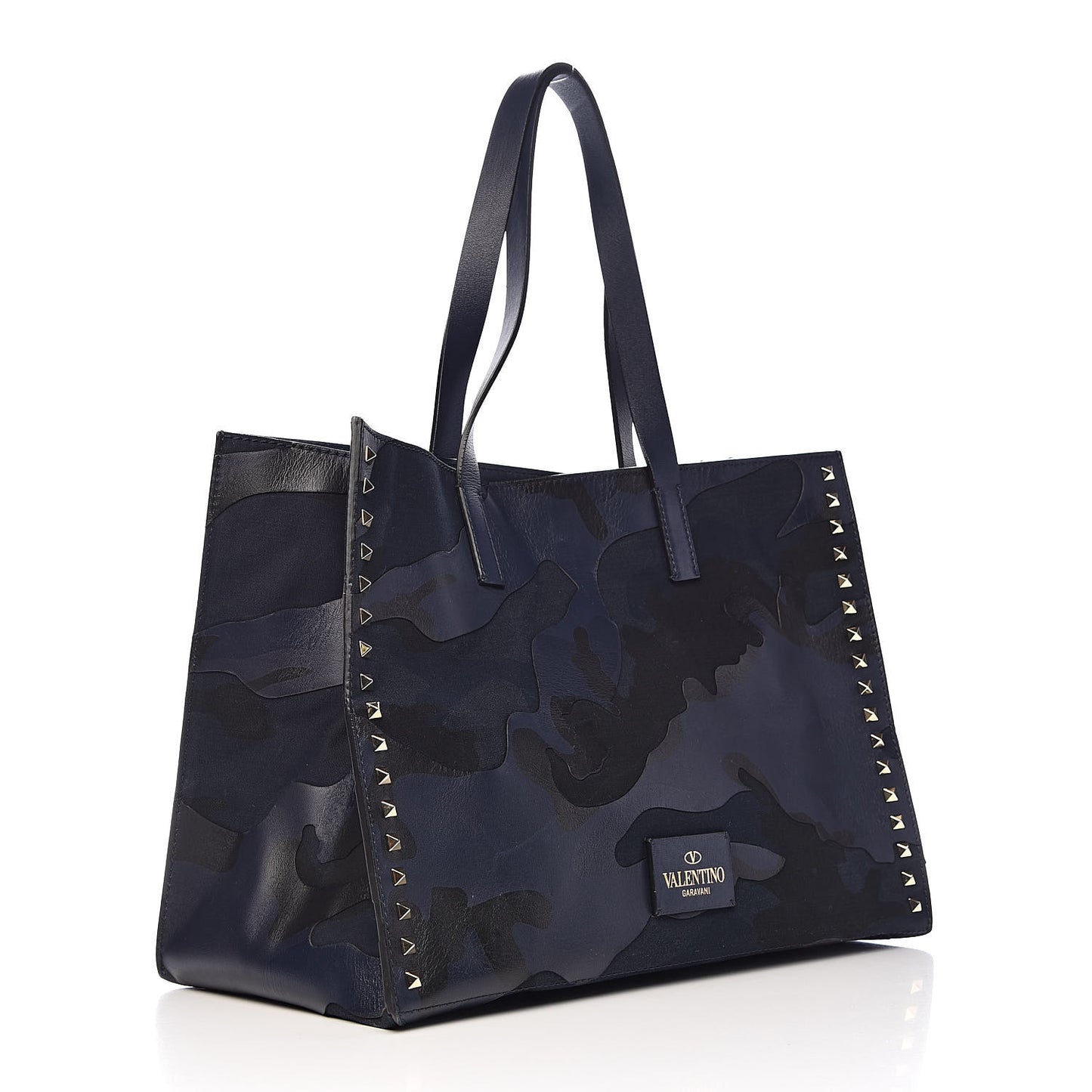 Nappa Canvas Camo Medium Rockstud Soft Tote Navy Blue