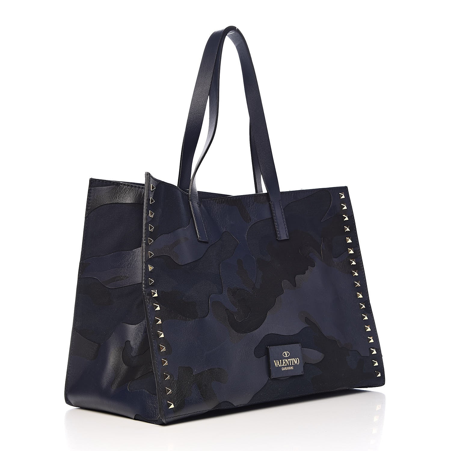 Valentino Garavani Nappa Canvas Camo Medium Rockstud Soft Tote Navy Blue 3 of 12