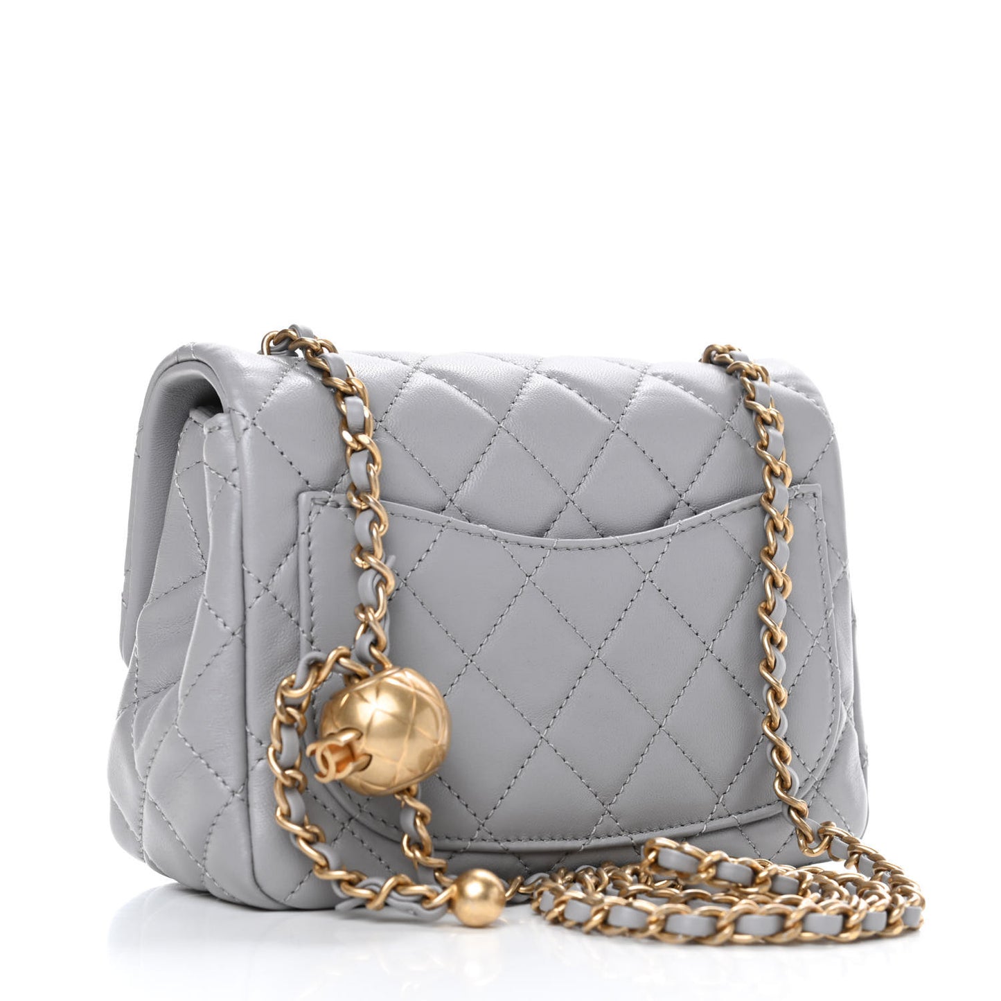 Lambskin Quilted Mini Pearl Crush Flap Light Grey