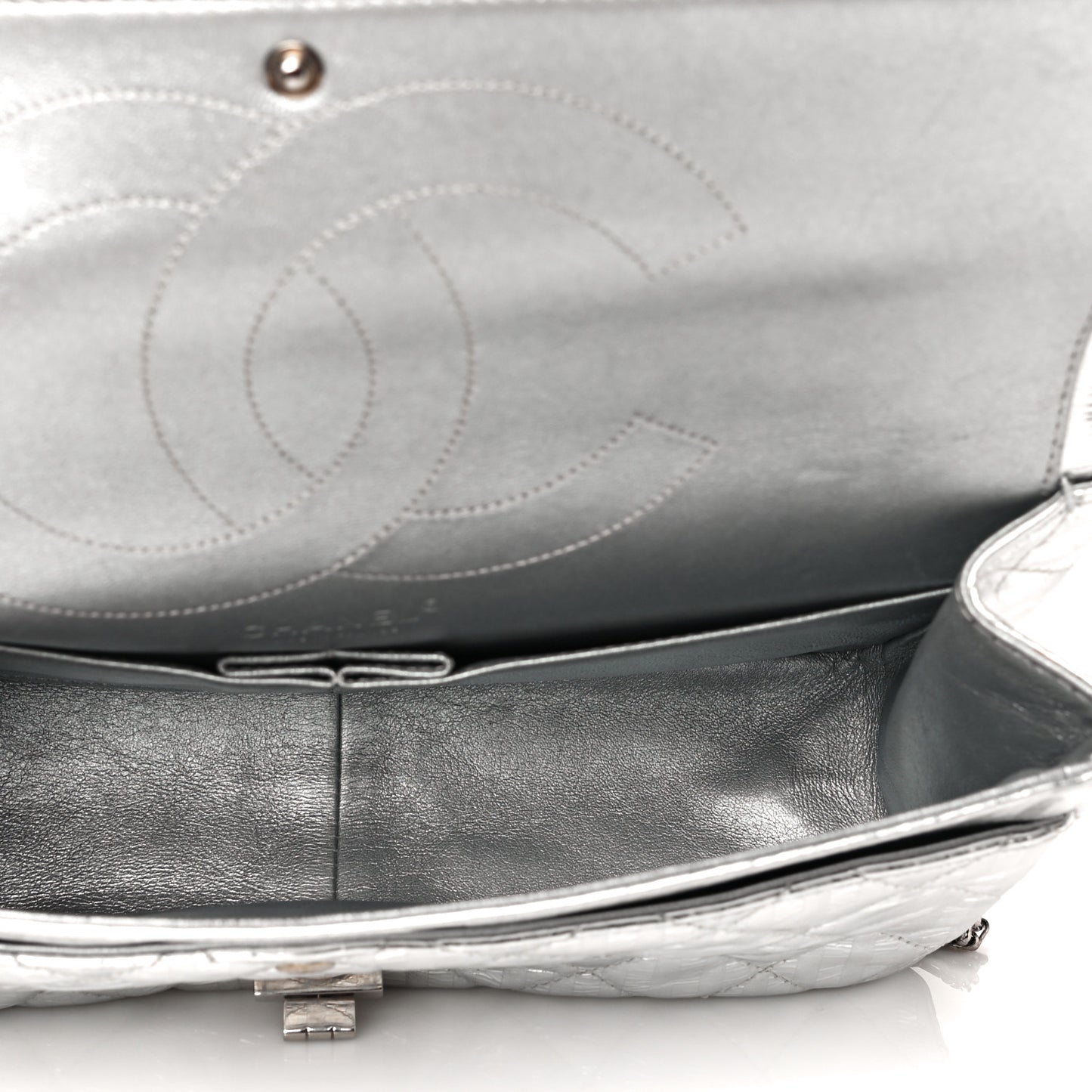 Metallic Calfskin Striped 2.55 Reissue 227 Silver