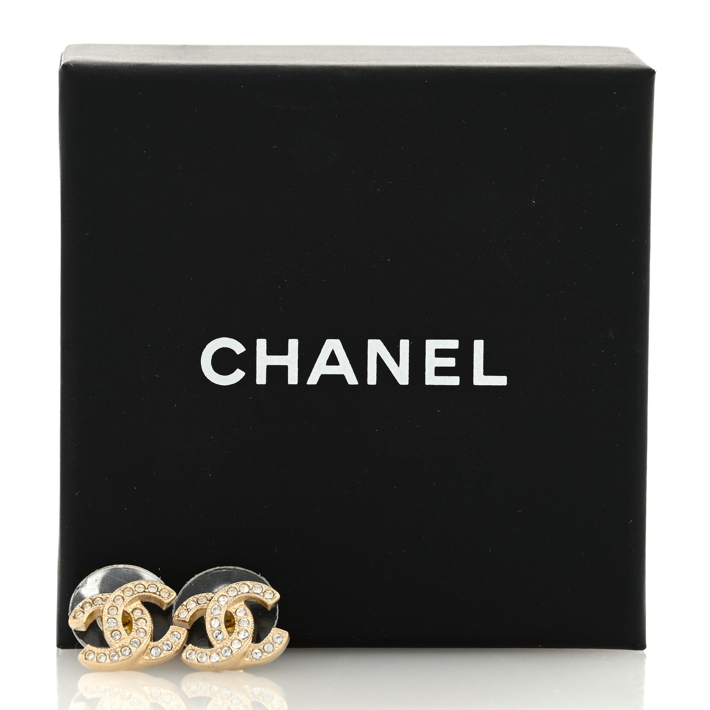 Metal Crystal CC Earrings Gold