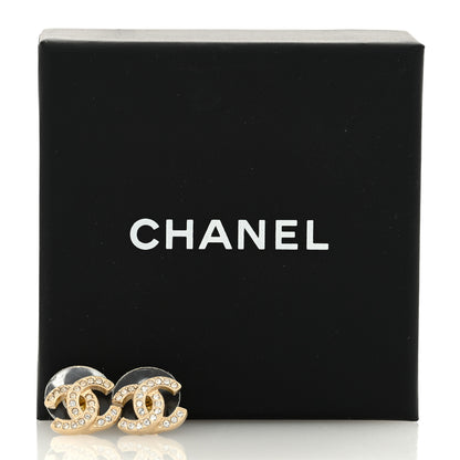 Chanel Metal Crystal CC Earrings Gold 5 of 5