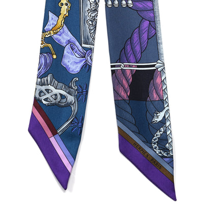 Hermes Silk Cavalleria D'Etriers Twilly Violet Bleu Rose 2 of 4