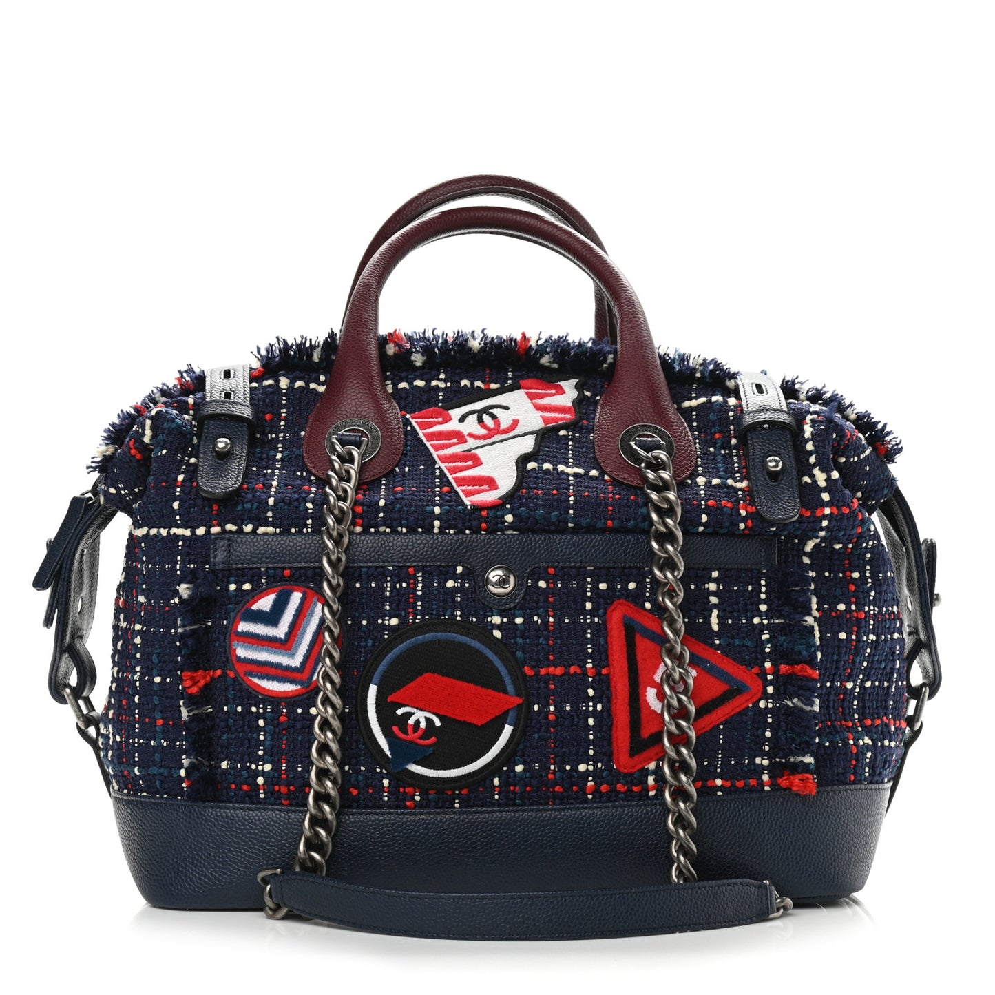 Tweed Trip Bowling Bag Navy Burgundy