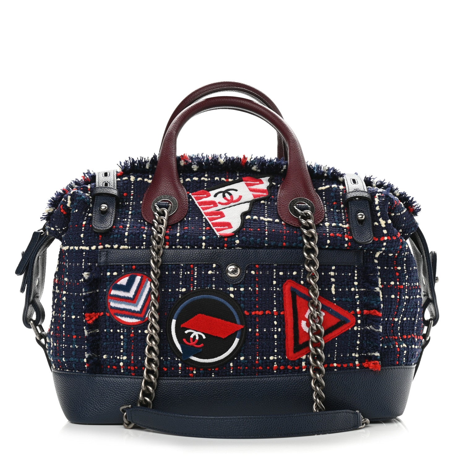 Chanel Tweed Trip Bowling Bag Navy Burgundy 1 of 8