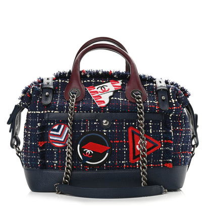 Chanel Tweed Trip Bowling Bag Navy Burgundy 1 of 8