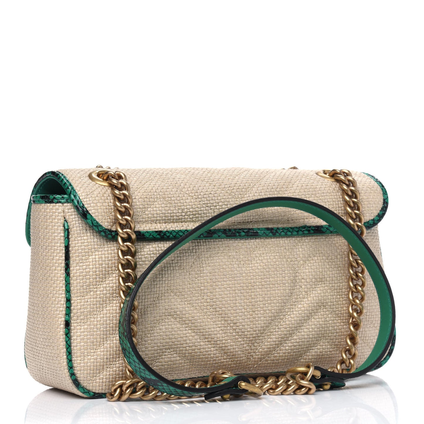 Raffia Elaphe Matelasse Small GG Marmont Shoulder Bag Natural New Shamarock