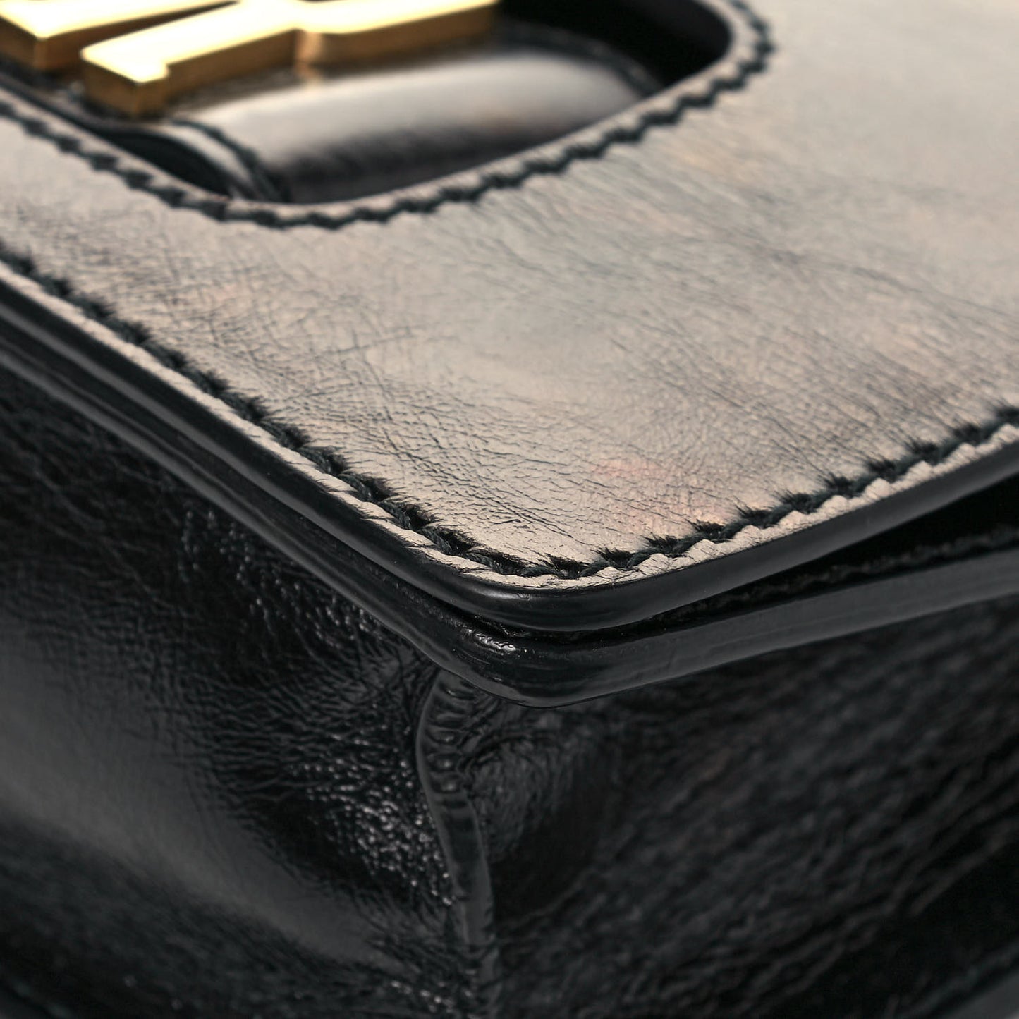 Crinkled Patent Lambskin Dio(r)evolution Top Handle Flap Bag Black