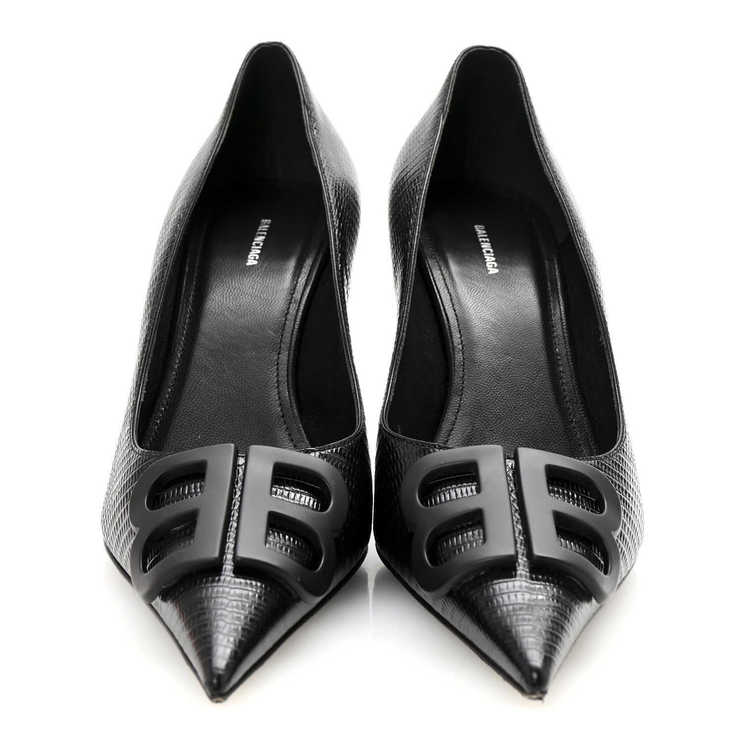 Balenciaga Calfskin Lizard Embossed BB Square Knife 80mm Pumps 38 Black 3 of 10