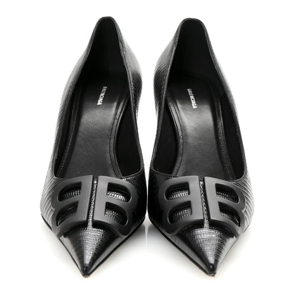 Balenciaga Calfskin Lizard Embossed BB Square Knife 80mm Pumps 38 Black 3 of 10