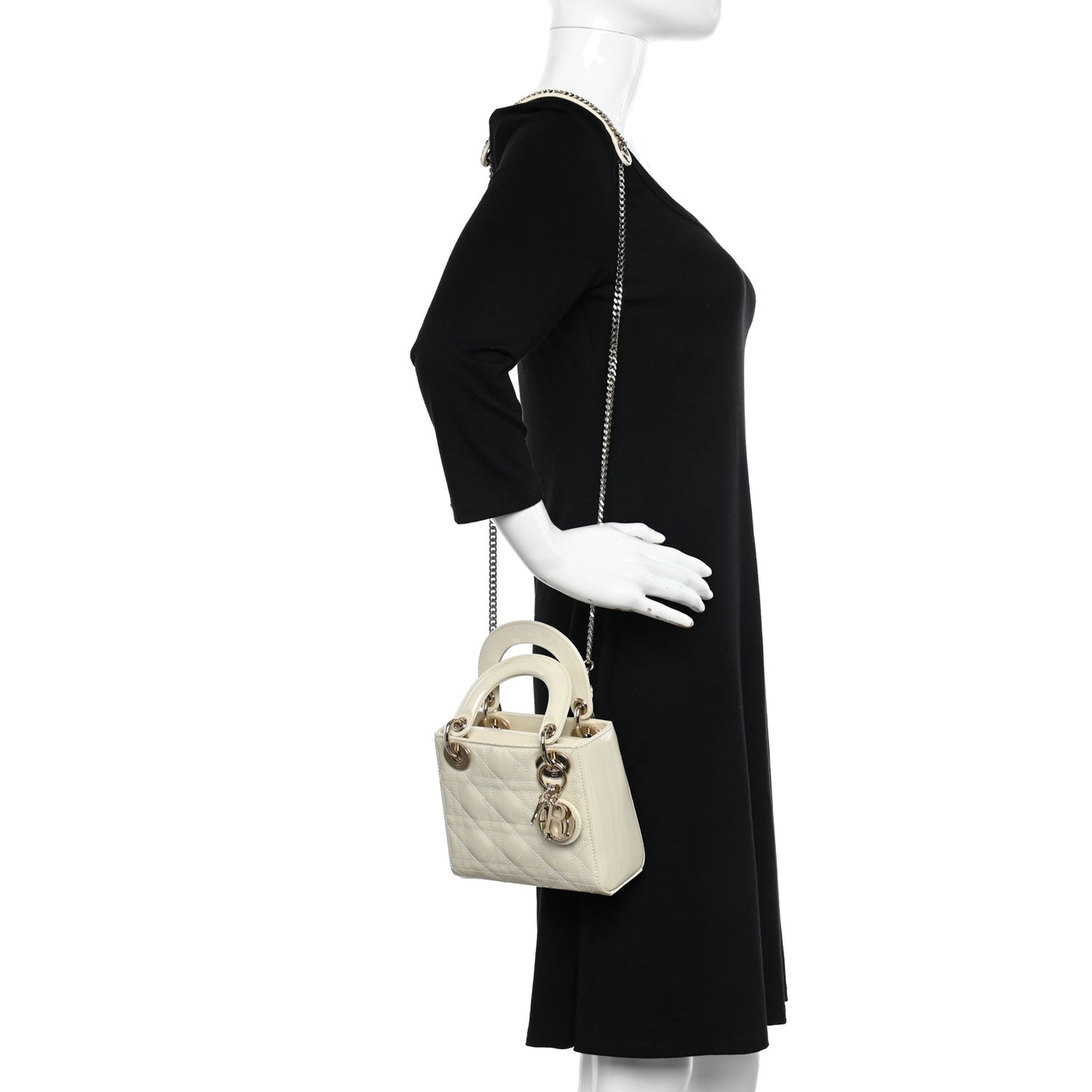 Patent Cannage Mini Lady Dior Latte