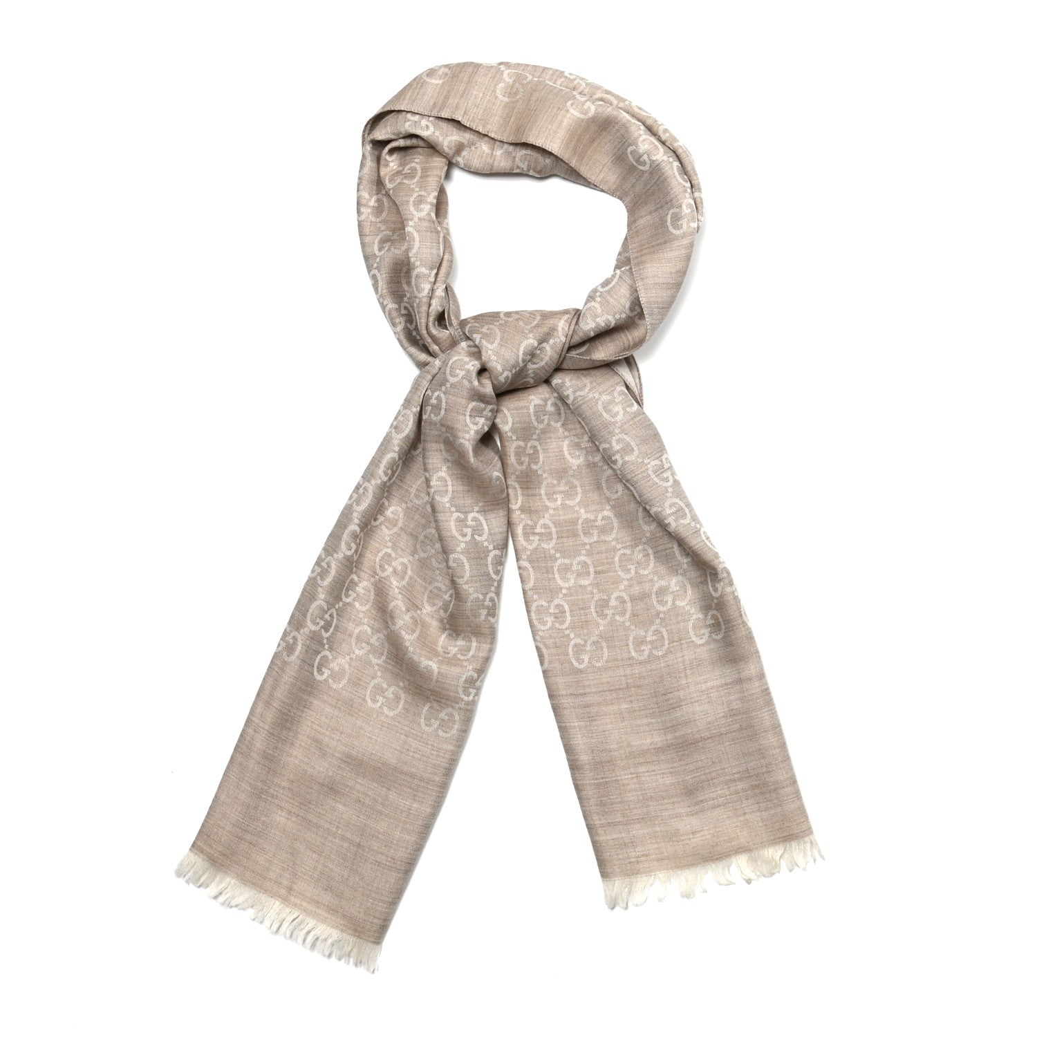 Gucci Wool Silk GG Monogram GGNat Scarf Sand 1 of 3
