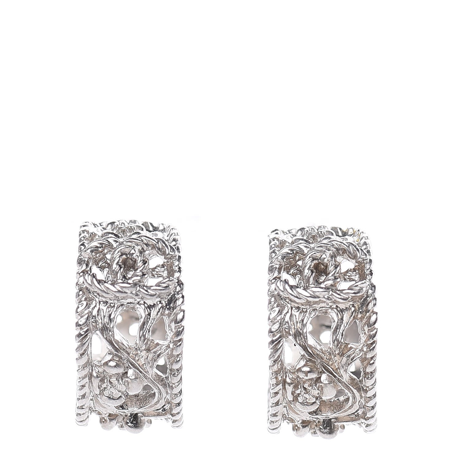 Chanel CC Camellia Hoop Earrings Silver 1 of 4