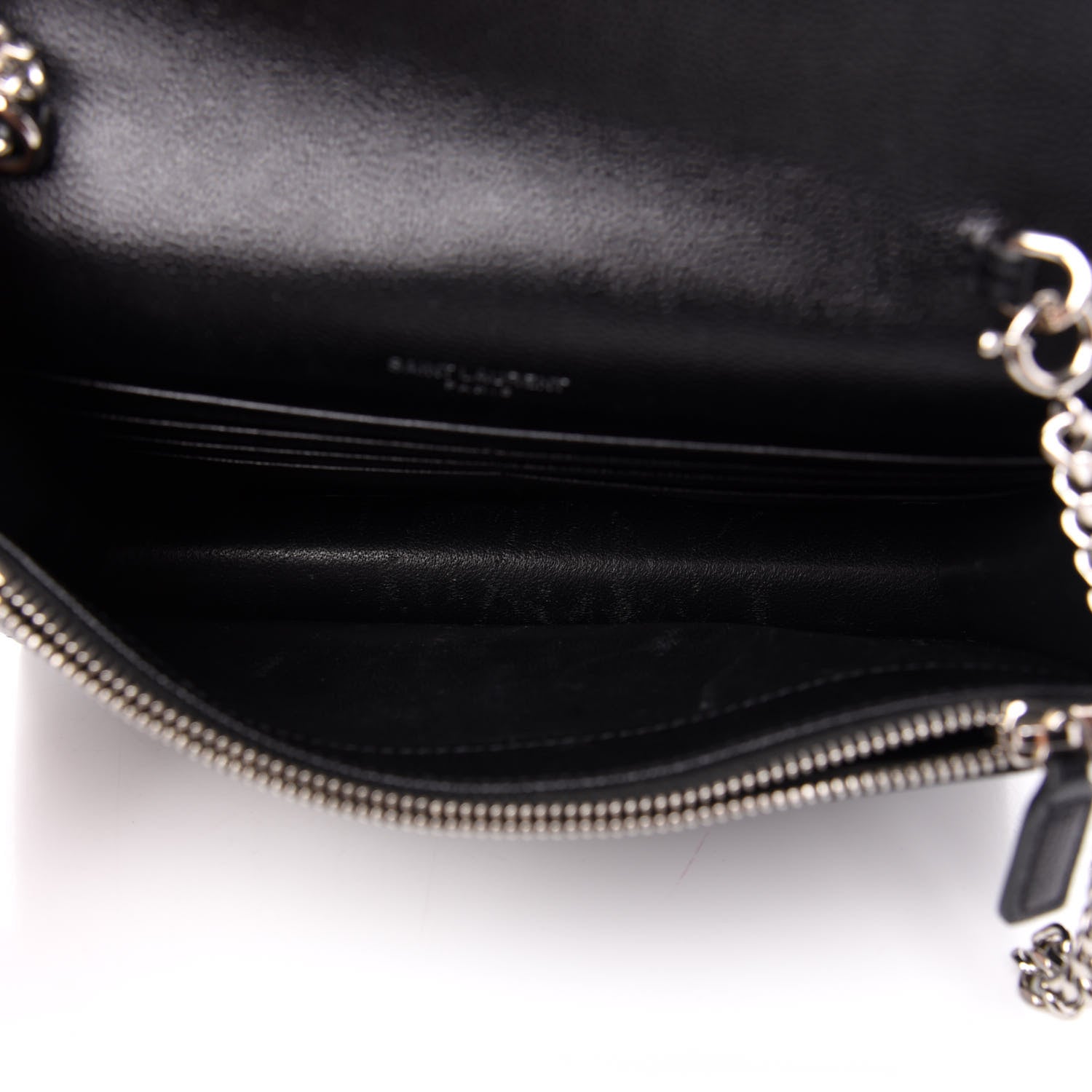 Saint Laurent Grain De Poudre Matelasse Chevron Monogram Envelope Chain Wallet Black 5 of 10