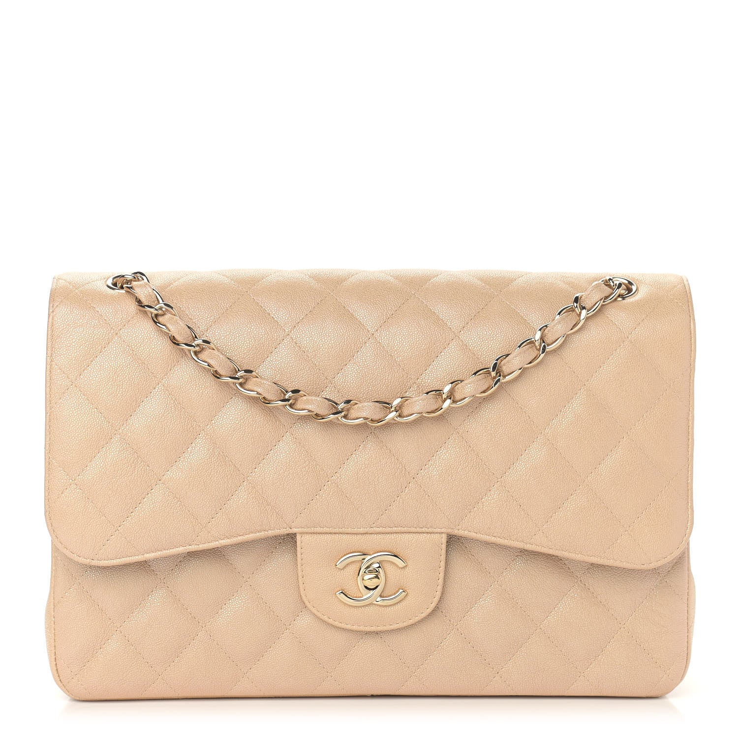 Chanel Iridescent Caviar Quilted Jumbo Double Flap Beige 1 of 14