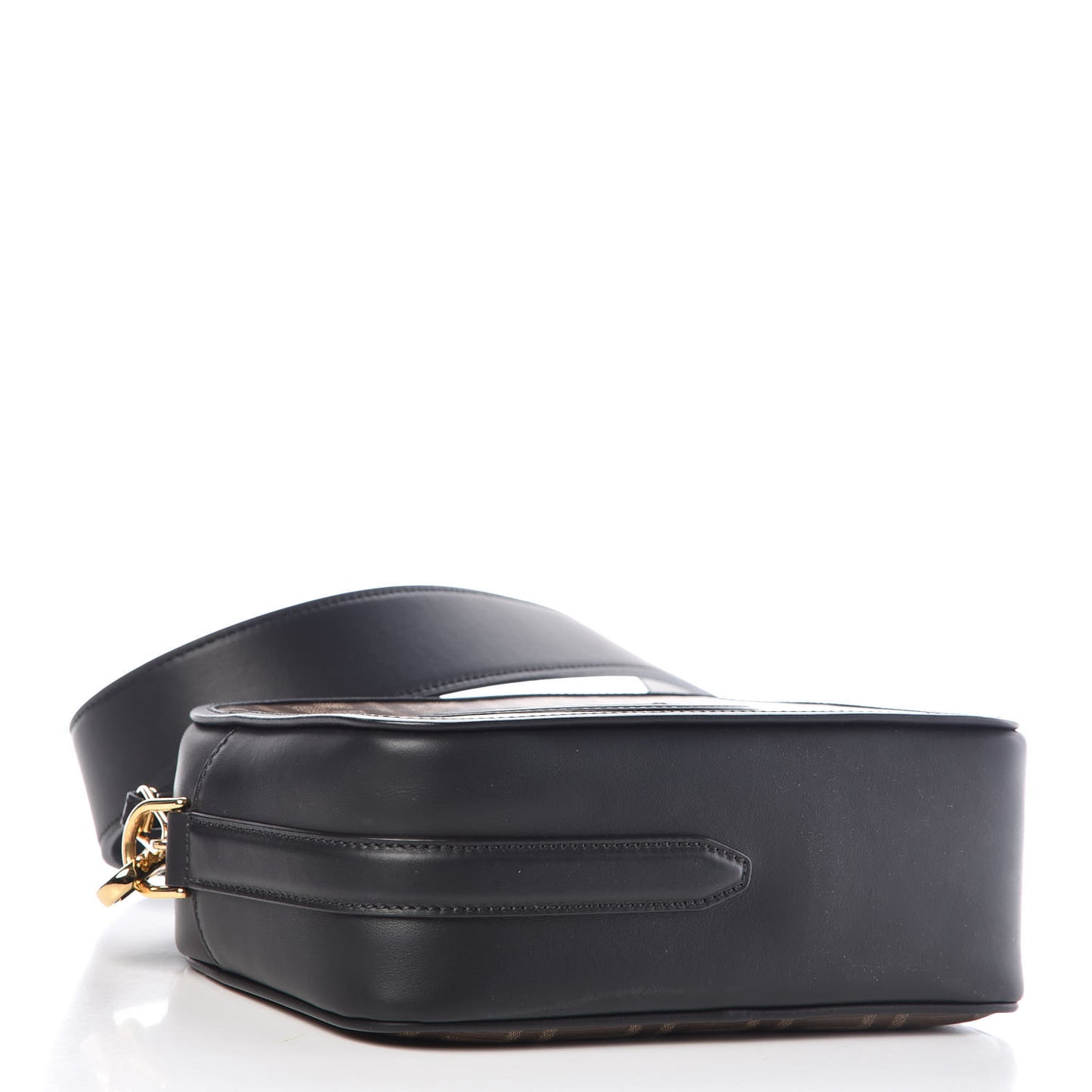 Glazed Fabric Vitello Century F is Fendi FF 1974 Stamp Patch Camera Case Mogano Panna Black