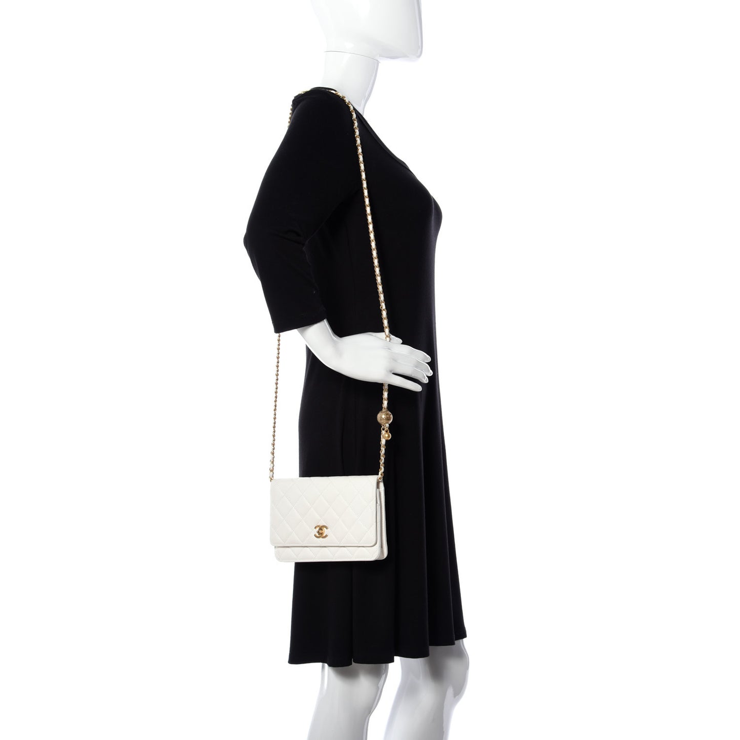 Lambskin Quilted CC Pearl Crush Wallet on Chain WOC White