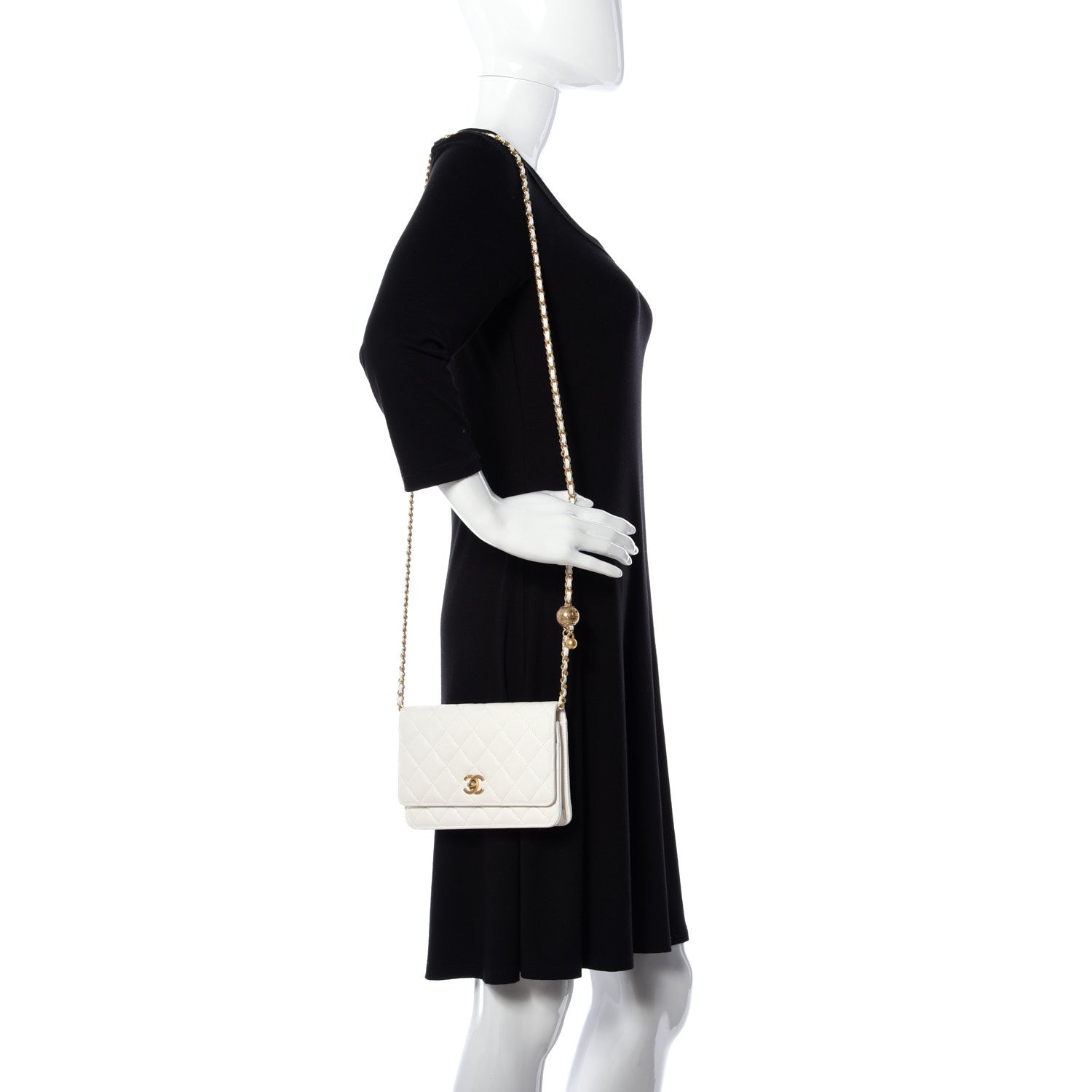 Chanel Lambskin Quilted CC Pearl Crush Wallet on Chain WOC White 3 of 27