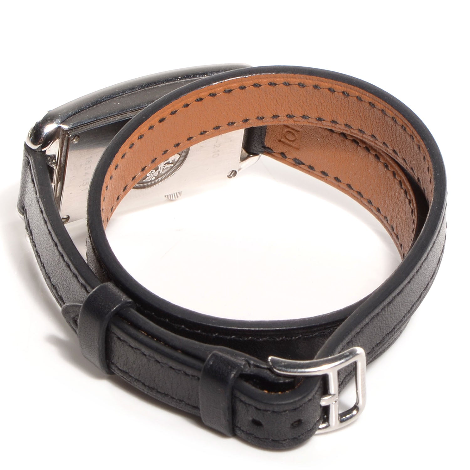 Hermes Stainless Steel Barenia 20mm Cape Cod Double Tour Deux Zones Quartz Watch Noir 4 of 9