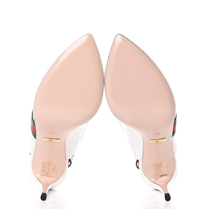 Gucci Malaga Kid Web Sylvie Mid Heel Slingback Pumps 36 White 5 of 9