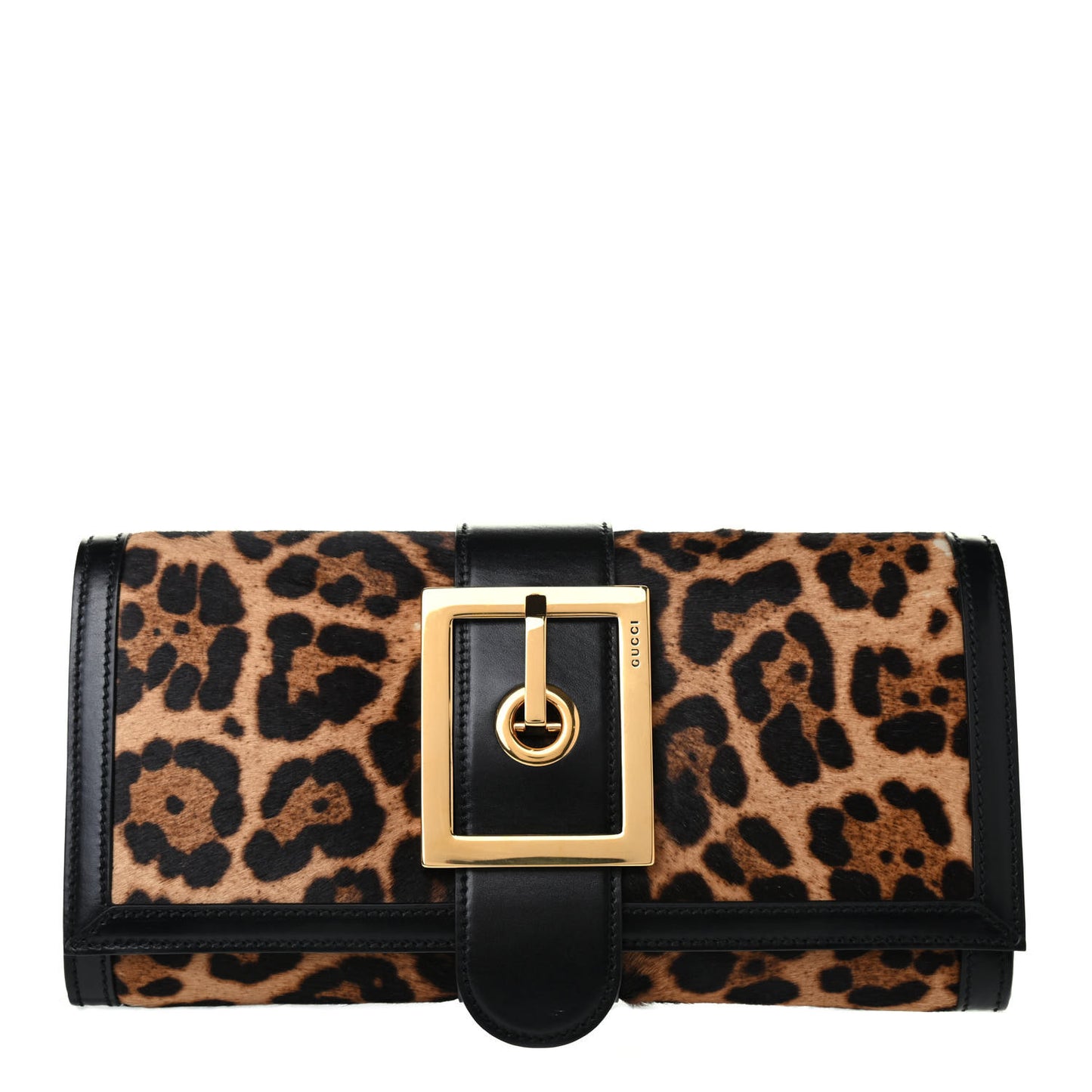 Calf Hair Jaguar Printed Small Lady Buckle Clutch Black