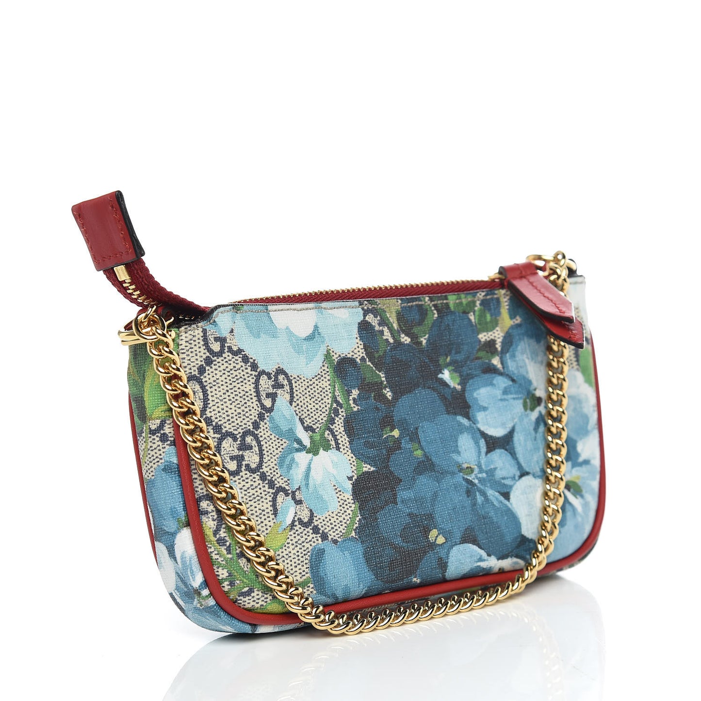 GG Supreme Monogram Blooms Mini Chain Bag Beige Blue Navy Hibiscus Red