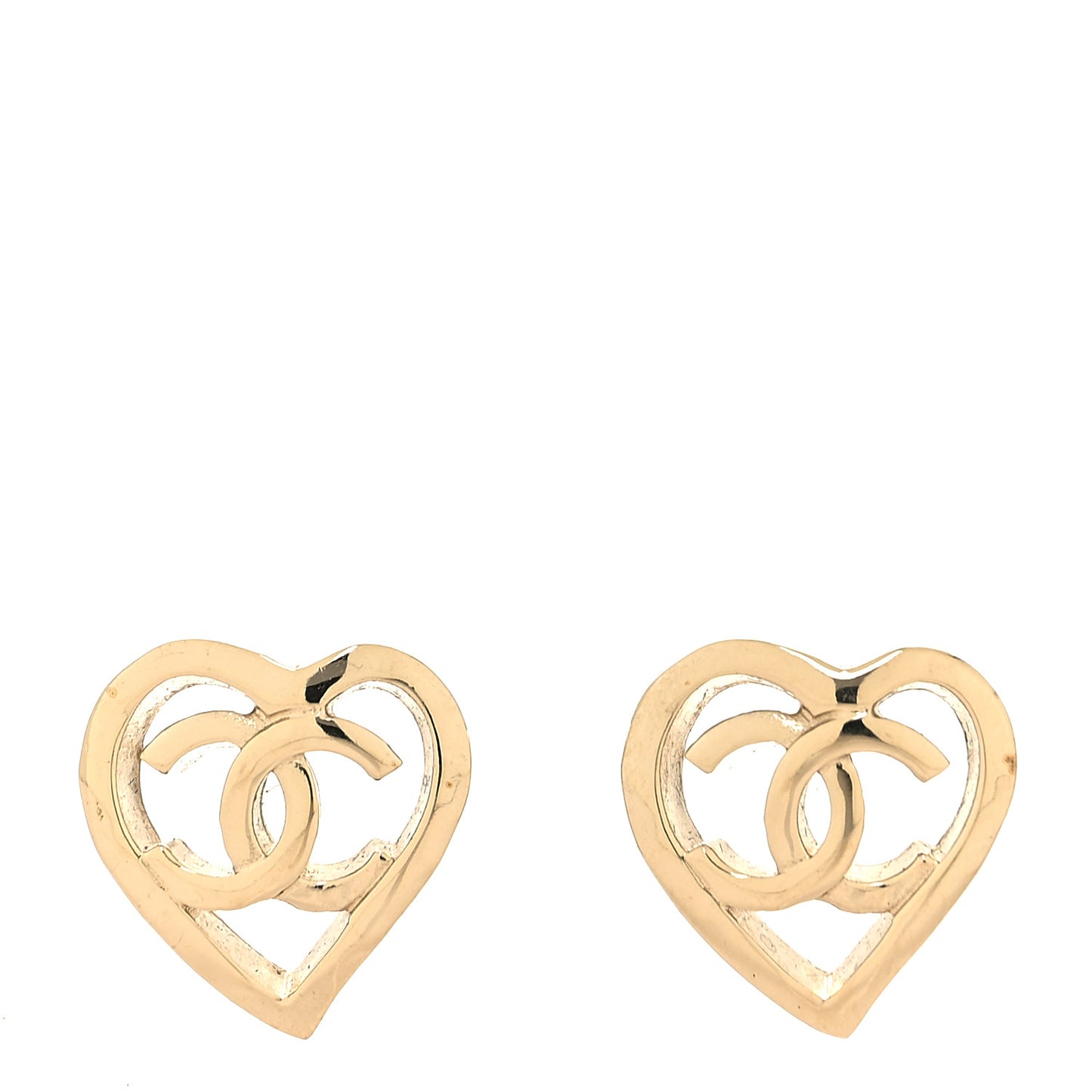 Metal CC Heart Coco In Love Earrings Gold