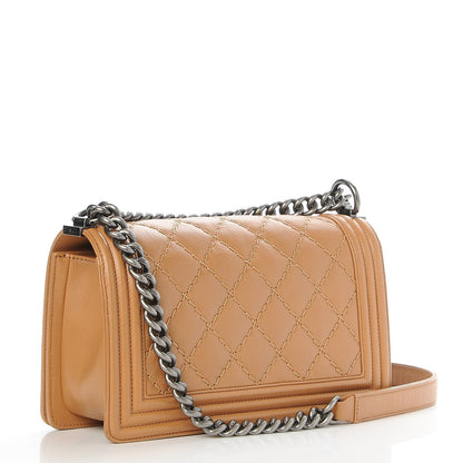 Chanel Calfskin Quilted Double Stitch Medium Boy Flap Camel 3 of 8